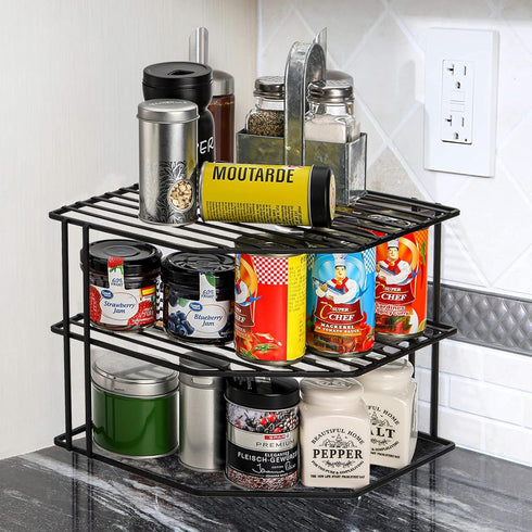 3-Tier Counter 9x9x7.5 Inch Counter Frcctre Kitchen Corner Shelf Rack and Cabinet Organizer, Metal Wire Kitchen Pantry