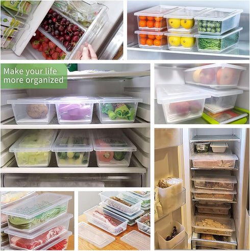 SILIVO Fruit Storage Containers for Fridge (3 Pack) - 1.5L Produce Saver Containers with Removable Drain Tray