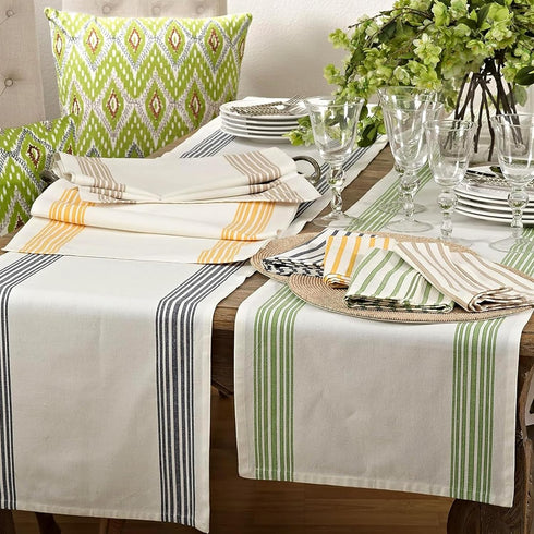 Saro Lifestyle Striped Design Cotton Table Runner, 16"x72", Yellow Color