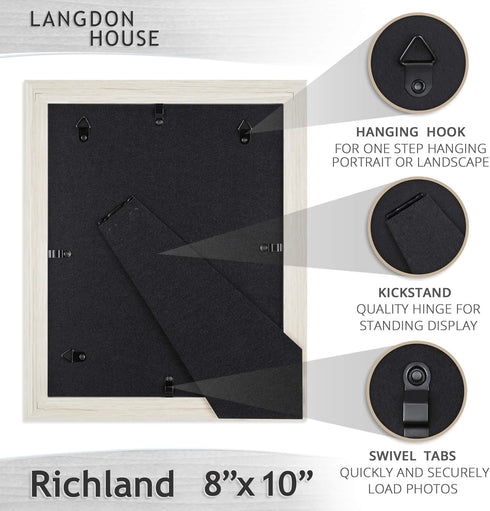 8x10 3 Pack) Langdon House Picture Frames (Almond White, Wood Grain Style, Wall Mount or Table Top, Richland Collection