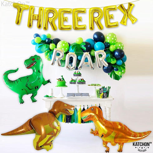 KatchOn Giant Dinosaur Balloons for Birthday Party, 48 Inch, Pack of 4, Three Rex Party Decorations, Dinosaur Birthday