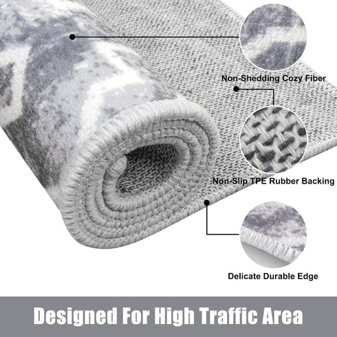 3'x5' (Grey,3'x5') Wonnitar Moroccan Indoor Door Mat - Indoor Mat for Front Door Entry, Washable Non-Slip Grey