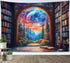 LB 60 40 Inches Fantasy Bookshelf Moon Tapestry, Forest Tree and Vintage Library Classroom Wall Tapestry for Bedroom