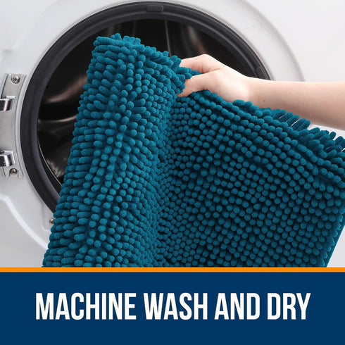 OLANLY 24x16 Bathroom Rugs, Extra Soft Chenille Bath Mats, Non-Slip, Quick Dry, Machine Washable, Peacock Blue