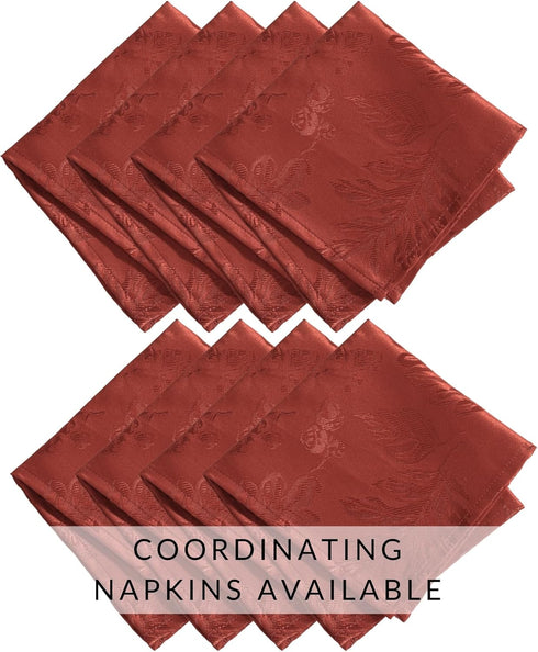 Elrene Home Fashions 70" x 70" Round Elegant Woven Leaves Jacquard Damask Tablecloth, Spice Red, Wrinkle Resistant