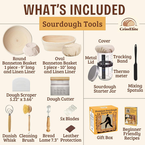 24oz 9 10 Set, Sourdough Starter Kit Complete Sourdough Bread Baking Supplies with Glass Sourdough Starter Jar, Round