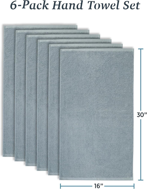6 Pack 600 100% Welhome Franklin Premium Hand Towels Popcorn Textured Dusty Blue Bathroom Towels Hotel & Spa Towels