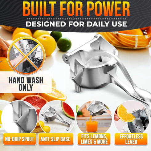 20 oz Hand Juicer Squeezer with Ergonomic Heavy Duty Handle Bowl Aluminum Lemon Juicer with Pour Spout for Mess-Free