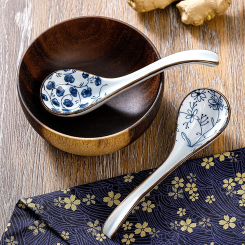 Soup Spoons Set of 8, Long Handle Ceramic Ramen Spoons for Dumpling, Pho, Noodles, Dishwasher Safe