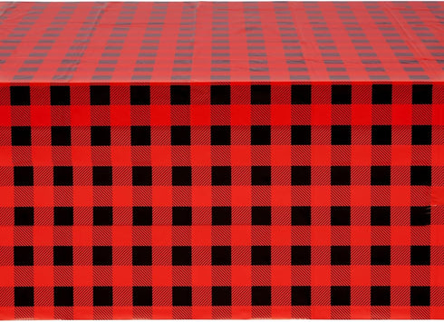 BLUE PANDA Buffalo Plaid Plastic Tablecloth, 3 Pack, 54 x 108 in Red & Black, Disposable Durable Decor for Lumberjack