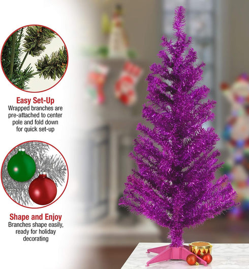 National Tree Company Artificial Christmas Tree - Pink Tinsel, Includes Stand, 3 Feet