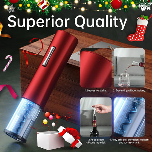Electric Wine Opener - Must-Have Gift for Wine Lovers, Includes Foil Cutter, Vacuum Stoppers, and Pourer