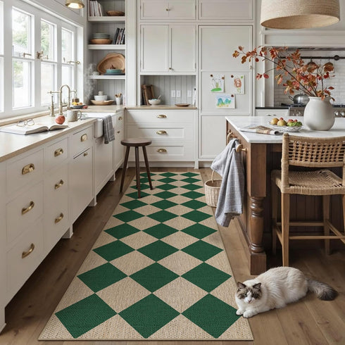 PureCozy 2x8 Checkered Easy Jute Runner Rug Non Slip Hallway Kitchen Washable Outdoor Rug for Entryway Indoor