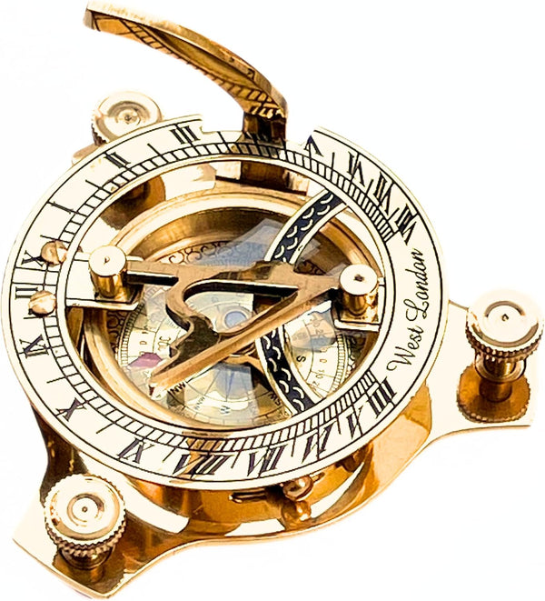 Vintage Shiny Brass Pirate's Booty Compass – Nautical Maritime Sundial Navigation Tool for Collectible Decor