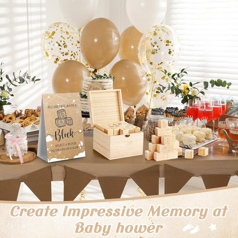 136 98 36 1 1 Marsui Pcs Baby Shower Blocks to Decorate Game Kit Includes Wooden Blocks, Markers, Game Sign, Storage