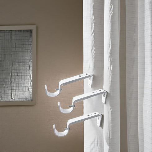 Curtain Rod Brackets Heavy Duty - Adjustable Drapery Hardware for 7/8 or 1 Inch Rods, Set of 3 (White)