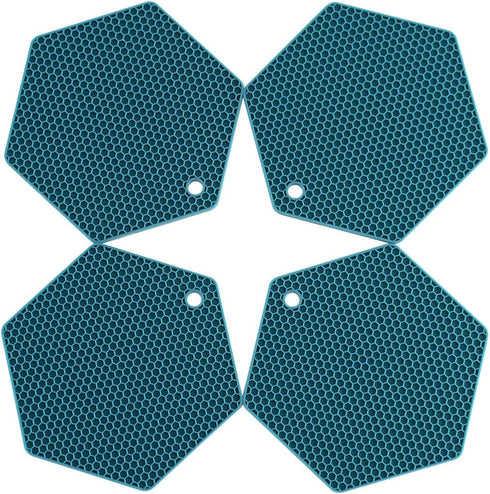 4 Packed Silicone Trivet Mats, DIY Dish Drying Mat, Non-Slip & Heat Resistant Kitchen Hot Pads in Teal