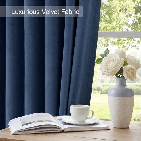 63 Inches 52x63 2 Set Navy Blue Velvet Curtains Long for Bedroom Nursery Room Darkening Thermal Insulating Window Satin