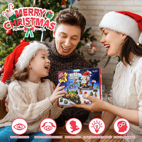 2025 6 1 12 Countdown Christmas Advent Calendar, IN Santa Claus Train Building Blocks, Days Calendar Toy for Kids