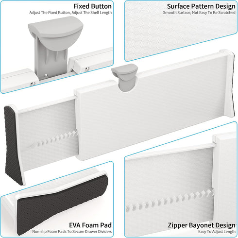 Drawer Dividers Organizer 6 Pack, Adjustable Separators 4" High Expandable from 11-17" for Bedroom, Bathroom, Closet,