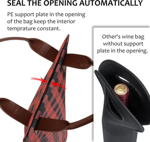 Tirrinia Single Wine Gift Tote Bag, Insulated Padded Thermal Wine Bottle Carrying Cooler Carrier for Travel, Picnic, Great Gift for Wine Lover, Black