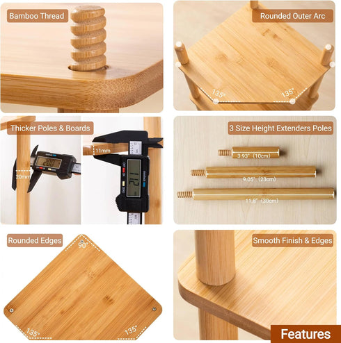 2Pcs 2-Tier Counter Expandable Bamboo Corner Shelf - Dish/Plate Organizer for Cabinet, Kitchen Shelf & Small Kitchen