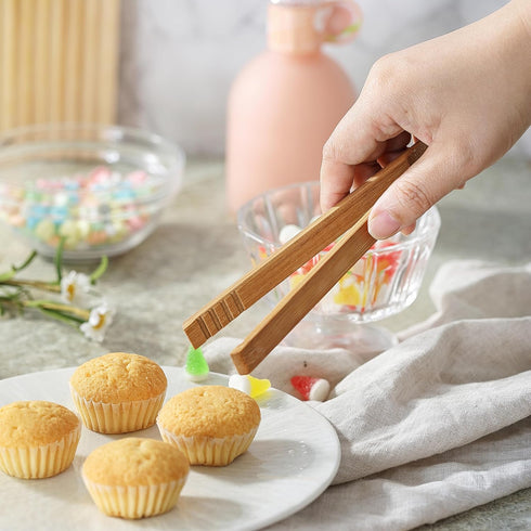 2PCS Reusable Toaster Tongs, Kaloo 8 inch Wooden Cooking Tongs, Multipurpose Bamboo Tongs for Fruits, Bread, Pickles