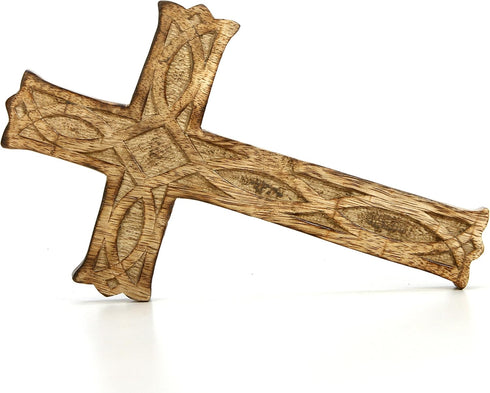 Hosley Wooden Cross - 8 Inches Long Hand Carved Ideal Gift or Decoration for Home, Weddings, and Meditation