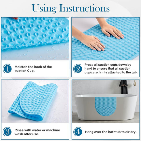 joiyota 27 15 Inches Silicone Bathtub & Shower Mat Non Slip, Bubble Massage Anti Slip Shower Floor Mat with x for Easy