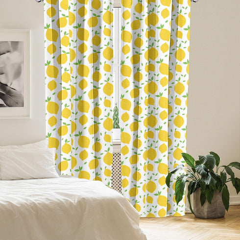 Ambesonne Lemons Window Curtains, Modern Summer Citrus Fruits Illustration, 2-Panel Set, 28" x 84", Lime Green