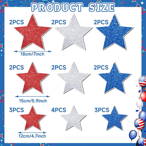JULMELON 22pcs 4th of July Patriotic Decorations Red White and Blue Star Magnets Car Magnetic Stickers for Independence Day Party Cruise Garage Door Refrigerator Mailbox Decorations Accessories