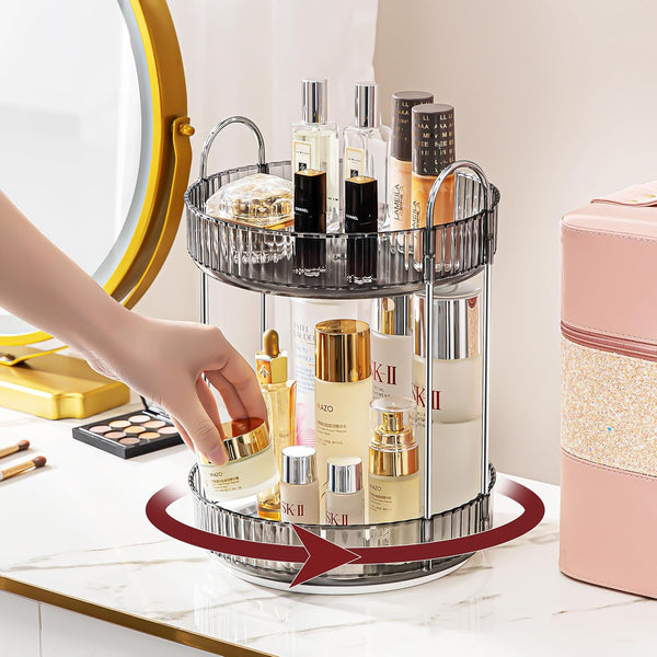 360 Rotating Makeup Organizer - Bathroom Makeup Spinning Holder Rack, Large Capacity Cosmetics Storage Vanity Shelf