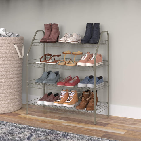 ClosetMaid 4-Tier 12 Closet, Wire Shoe Rack Organizer, Nickel Finish, Easy to Assemble, Holds Pairs, for Bedroom