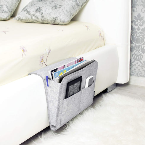 Lib Bedside Caddy, Original Design | Large Size 9.5" x 13.5" | Night Hanging Storage Organizer, Light Gray