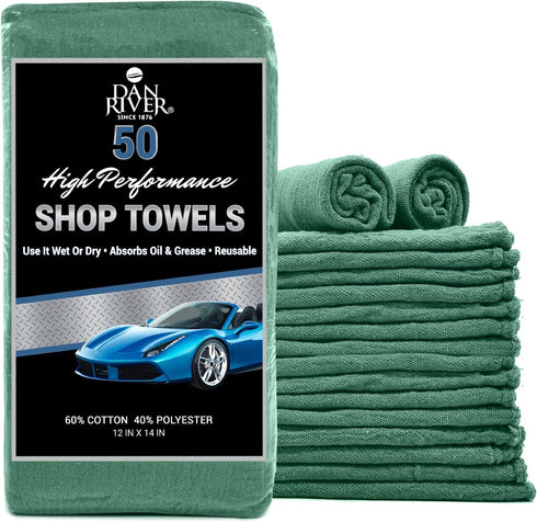 DAN RIVER Shop Towels, 50 Pack Commercial Use Green Terry Cloth Rags