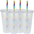 Generic 24 oz Reusable Color Changing Rainbow Cup, with Rainbow Straw and Lid, 4 Pack, Multicolor