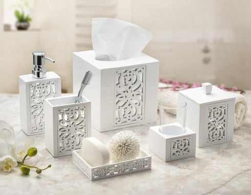 Creative Scents Janette White Hand Soap Dispenser - Mirrored Bathroom Lotion Dispenser for Countertop with Durable