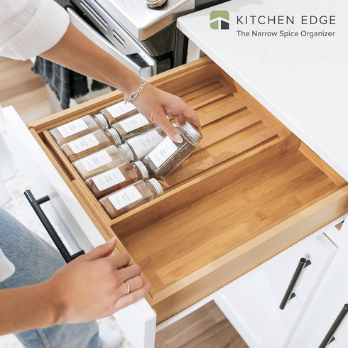 15 100% KitchenEdge Spice Drawer Organizer with Expandable Storage. Holds up to Spice Jars (Not Included), Non-Slip