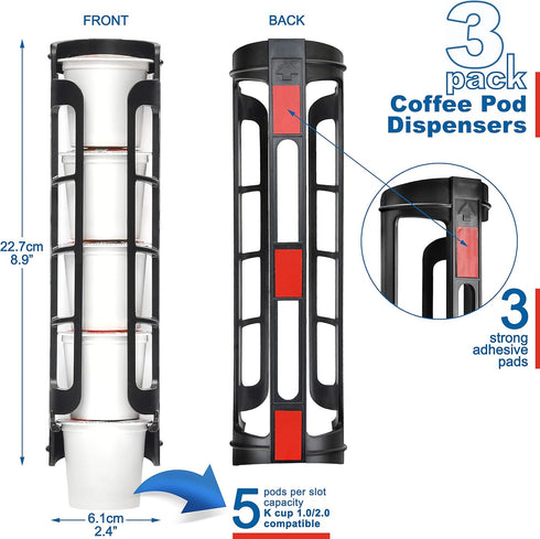 STORAGENIE Coffee Pod Holder, Side Mount K Cup Pods Organizer for Keurig Coffee Makers, 3 Pack for 15 K-Cups