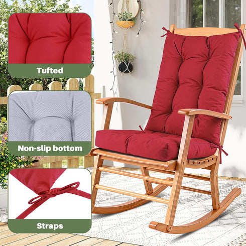 QemoraHome Set Rocking Chair Cushion Waterproof Weather Resistant Tufted with Ties, Non-Slip High Back Chair Pads