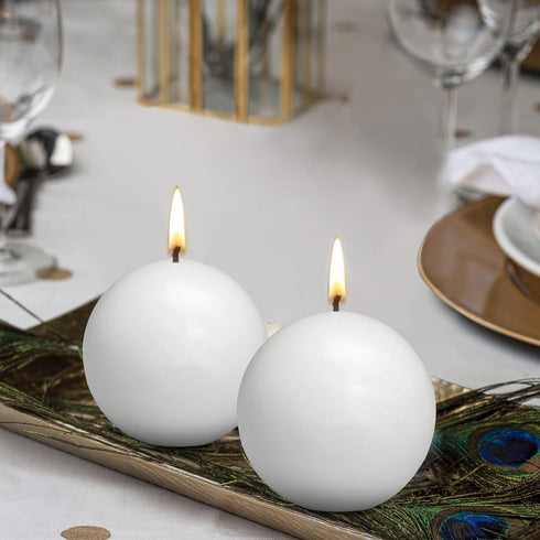 Bolsius 2 Count White Ball Candles - Premium European Quality - 2.75 Inches Unscented Dripless Clean Burning Dinner