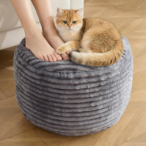 Round Pouf Ottoman,Corduroy Poufs with Memory Foam Filling for Foot Rest,Soft Footstool