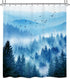 Riyidecor Misty Mountain Shower Curtain 60Wx72H Inch, Blue Foggy Nature Scenery, Smokey Pine Tree Bathroom Decor with