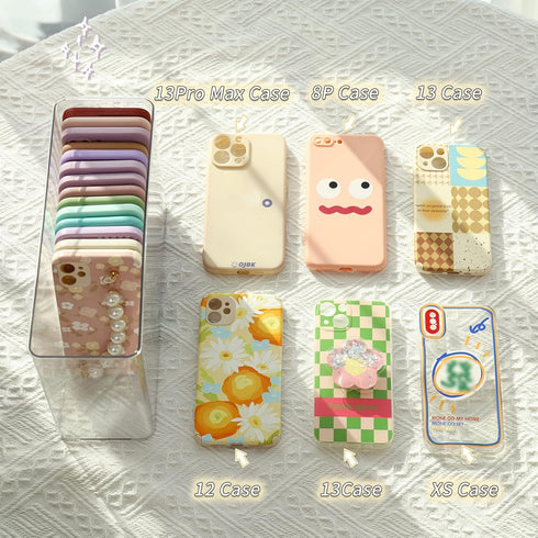 FABROK Clear Plastic iPhone Case Organizer, Storage Holder Box with Lid for Cell Phone Basic Cases, Multifunctional for