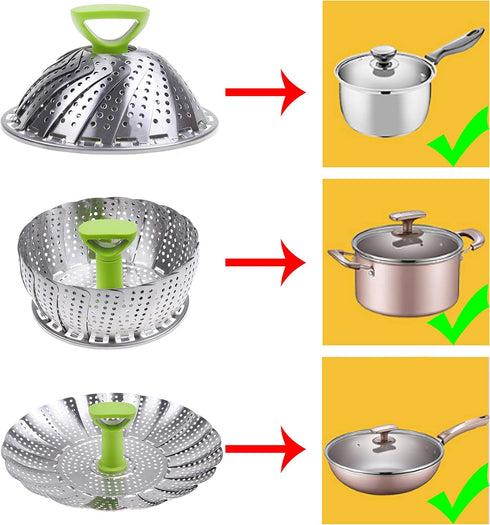 Kare & Kind Adjustable Steamer Basket, Extendable Stainless Steel Steamer with Center Handle, 5.1" to 9"
