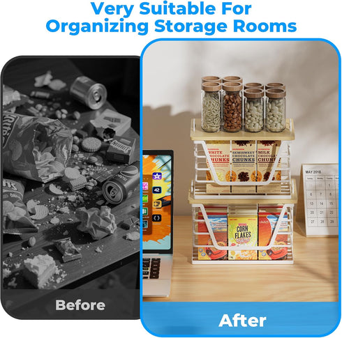 Countertop Trash Bag Holders with Wood Top, Large & Small Garbage Bag Dispenser for Kitchen, Pantry, Laundry Room