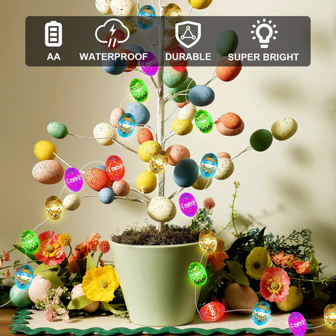 50LED 16ft 3D Aogist Easter Egg Fairy Lights - Super Bright Egg String Light Battery Operated Decor for Indoor/Outdoor