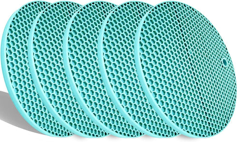 5 Pcs Round Silicone Trivets: Extra Thick Heat Resistant Kitchen Mats, Honeycomb Rubber Hot Pads for Hot Dishes