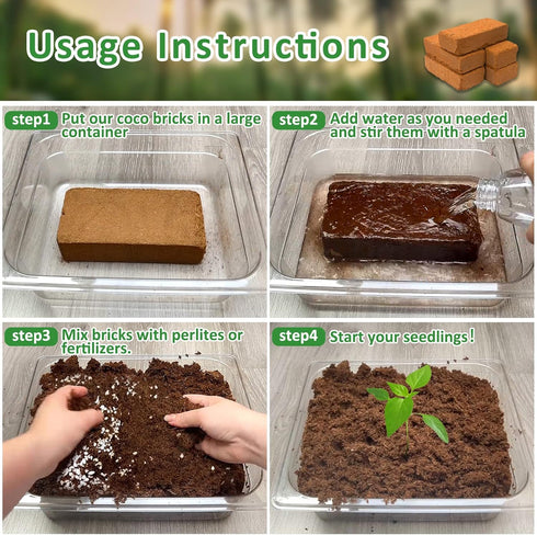 6pcs 100% Riare Organic Coco Coir Bricks Soil Blocks- Natural Compressed Coco Peat Brick Coconut Fiber Substrate
