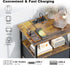 Side Table with Charging Station, Nightstand with Adjustable Fabric Drawer, Bedside Table for Bedrooms, Living Rooms